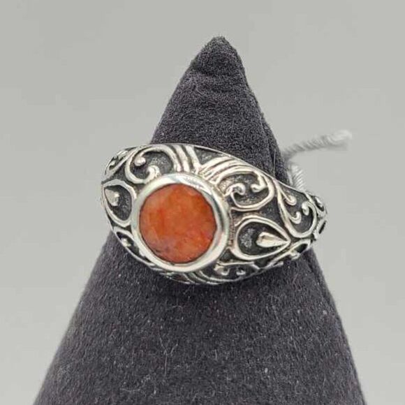 Samuel B Benham Orange Stone Sterling Silver Filigree Ring size 7 - Picture 12 of 12